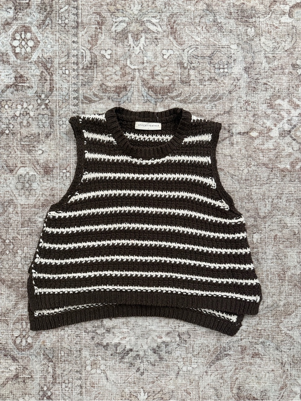 Brown & White Striped Knit Sweater Vest